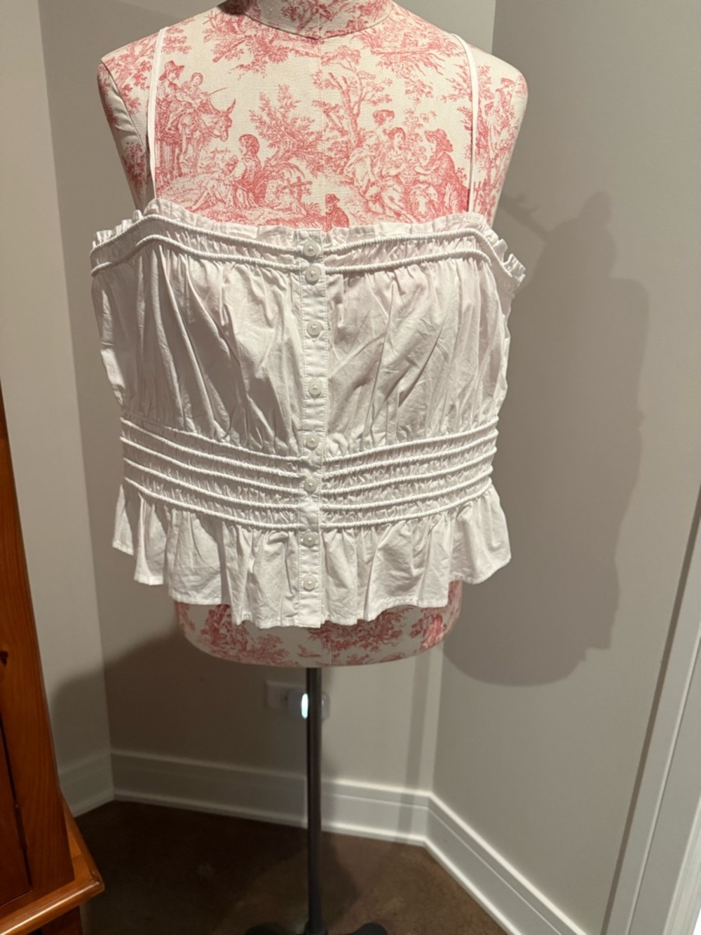 Madewell White Button-Front Smocked Ruffle Tank